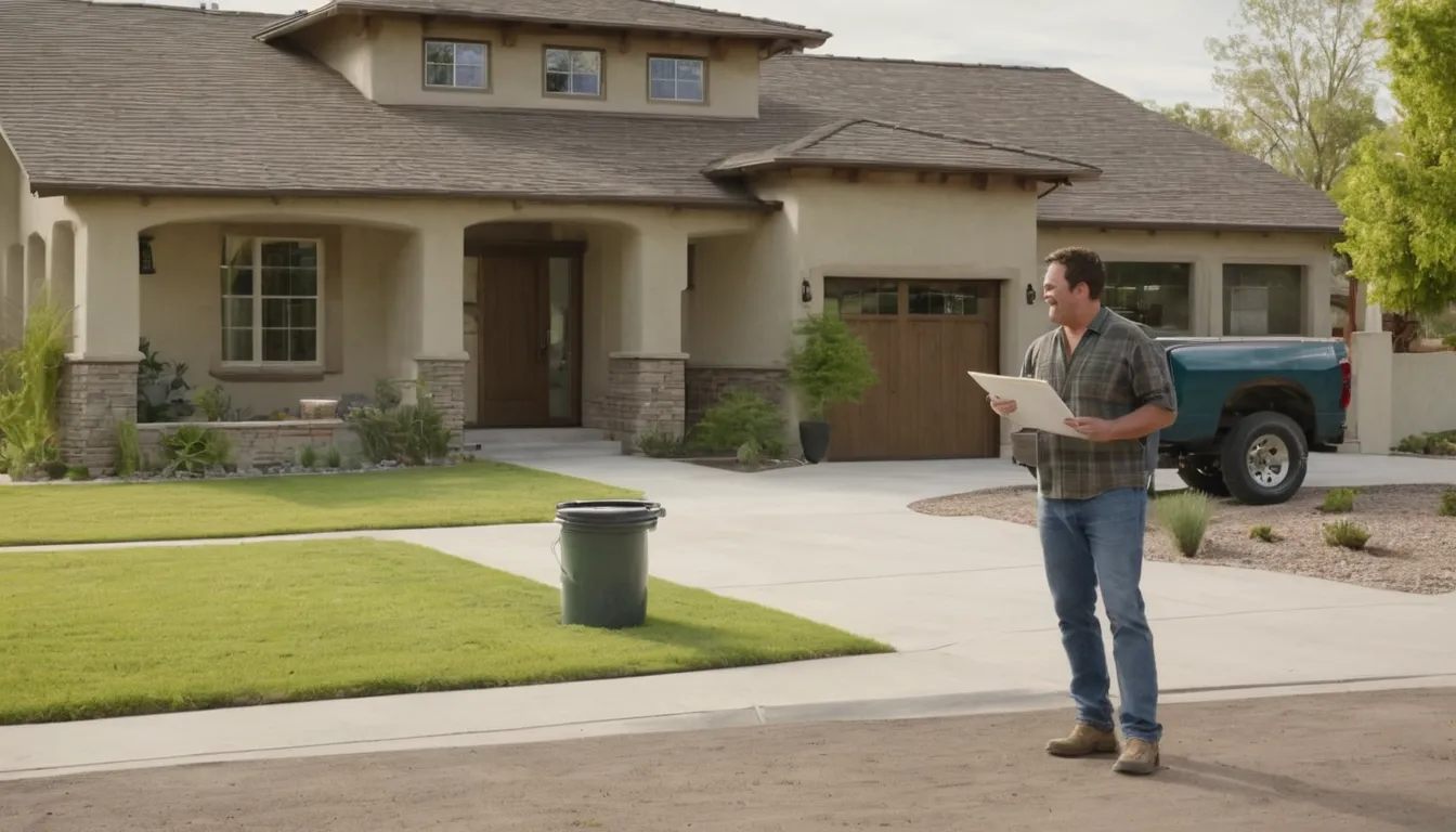 Homeowner reviewing a septic service quote on a stucco ranch home in Los Angeles